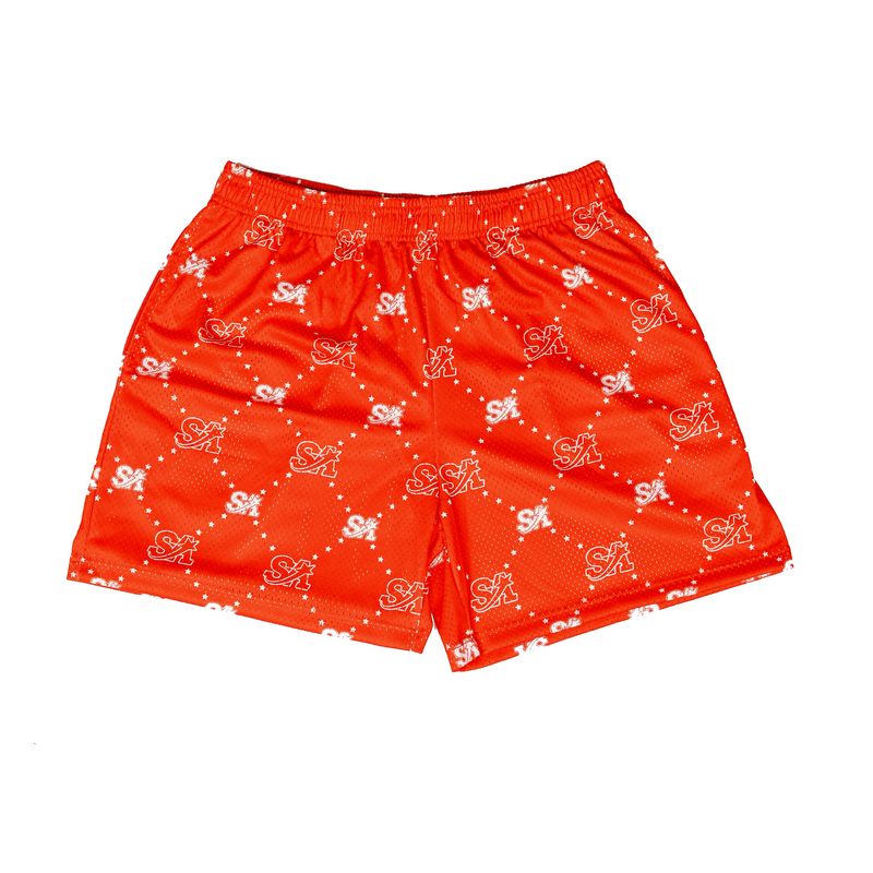 Red Monogram Mesh Shorts